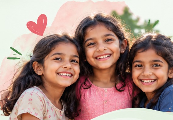 Three girls smiling together outdoors, representing the PAPA for Her Future child-safety initiative